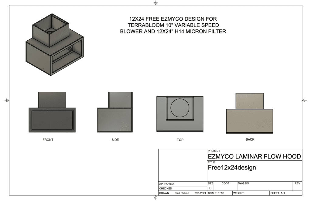 12x24" laminar flow hood design